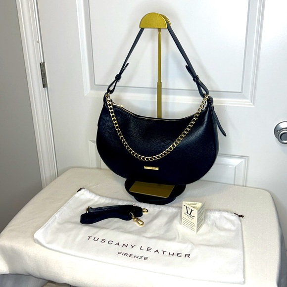 Tuscany Leather Handmade in Italy, Black and Gold Satchel with Dust Bag & COA - Picture 17 of 17